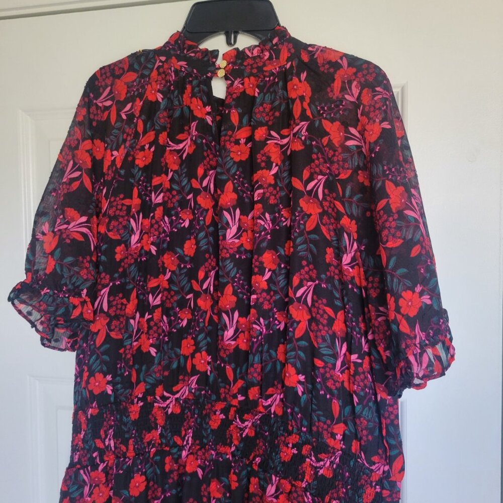 NWT James Draper Dress sz Xl Red Black Floral Vintage Style Chiffon Midi Length